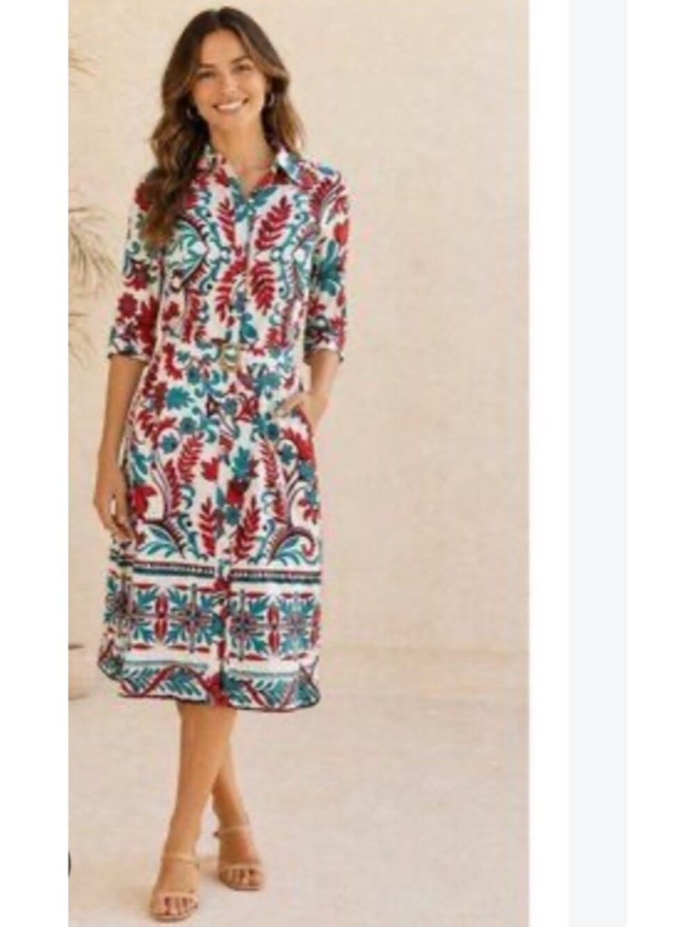 Anthropologie Fig & Flower Large Floral Shirt Dress Belted Midi Boho Preppy